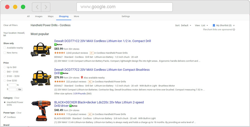 Google Shopping SpecialistsSearch Example